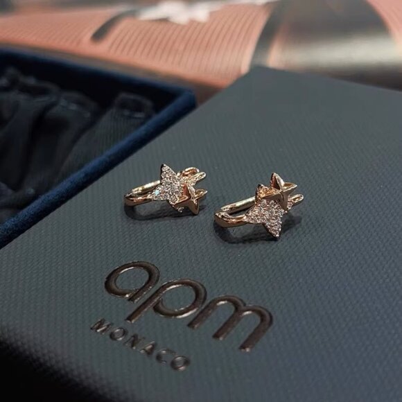 APM Monaco Météorites Rose Gold Square Hoop Earrings - Picture 2 of 6